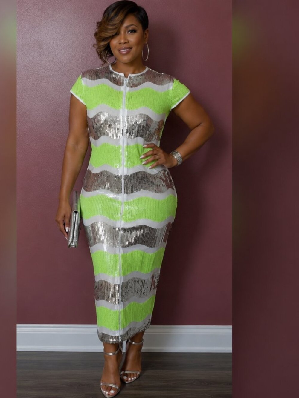 Yellow and Gold Striped Sequin Dress